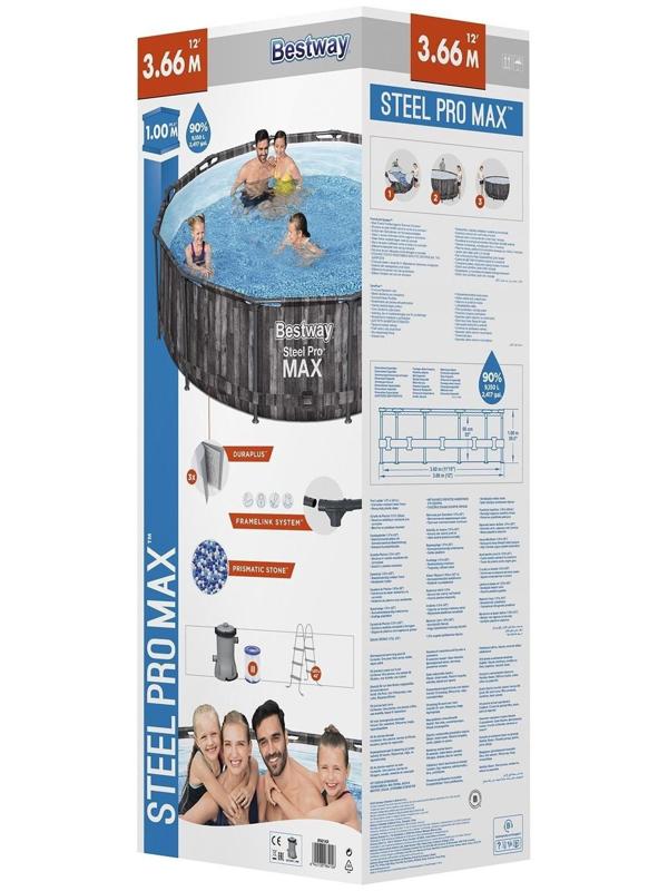 Бассейн каркасный Steel Pro, 366 х 100 см, фильтр-насос, лестница, 5614Х Bestway