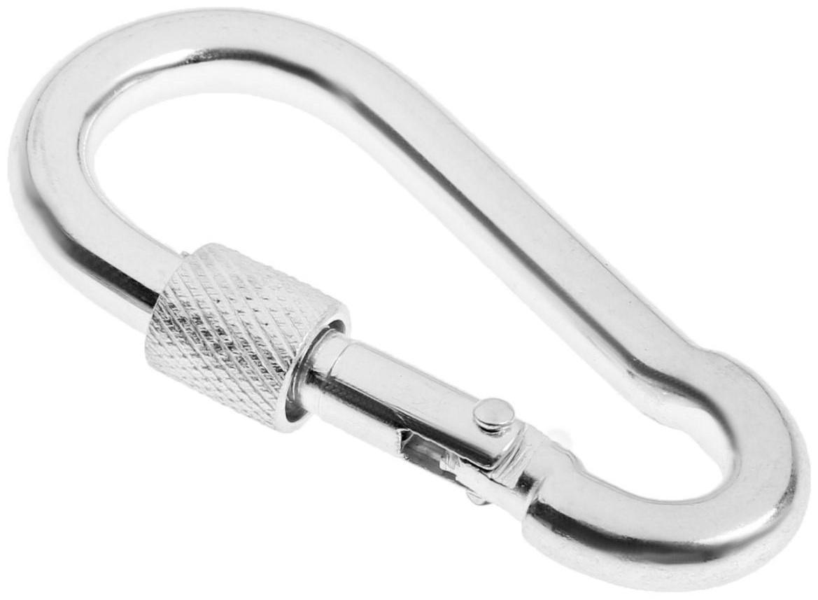 Карабин монтажный с фиксатором ТУНДРА krep, DIN5299D, 7х70 мм, оцинкованный, 1шт