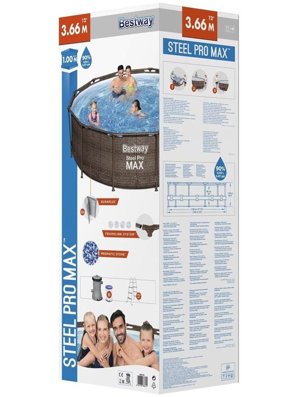 Бассейн каркасный Steel Pro, 366 х 100 см, фильтр-насос, лестница, 56709 Bestway