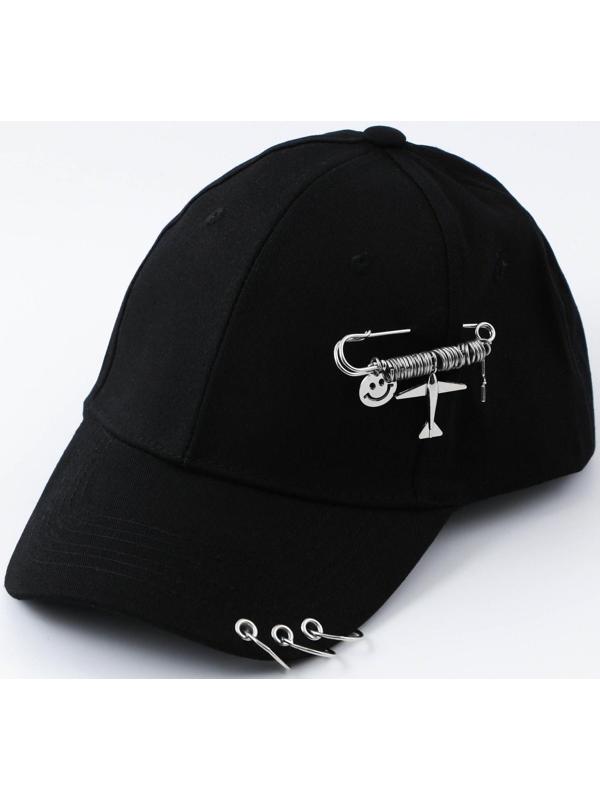 Кепка чёрная с кольцами, р-р 56см