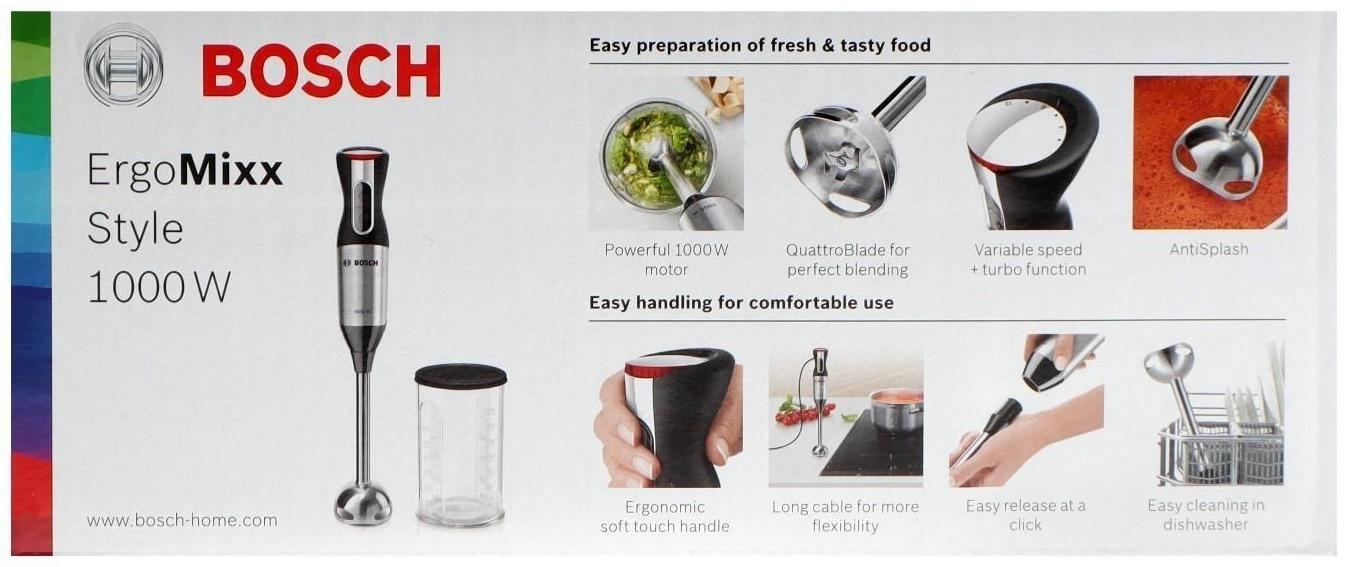 Блендер Bosch MS 62 M 6110, погружной, 1000 Вт, 0.6 л, 12 скоростей, режим турбо, чёрный