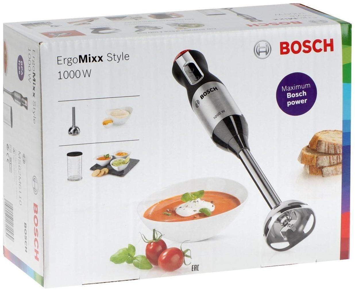 Блендер Bosch MS 62 M 6110, погружной, 1000 Вт, 0.6 л, 12 скоростей, режим турбо, чёрный