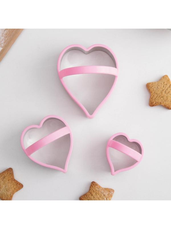 Набор форм для вырезания печенья KONFINETTA «Сердце», 10×8 см, 3 шт, цвет МИКС