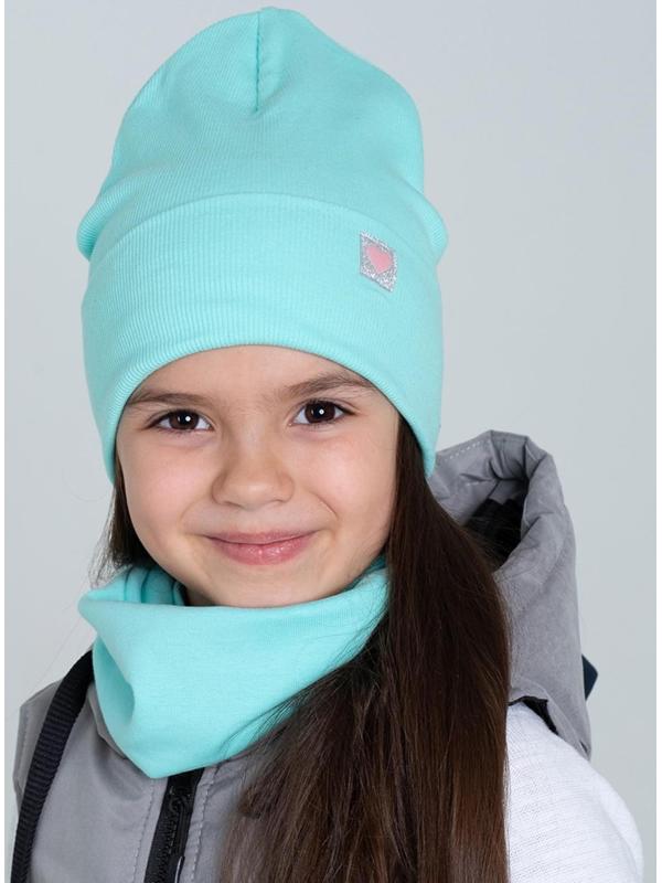 Шапка для девочки, цвет мятный, размер 54-58