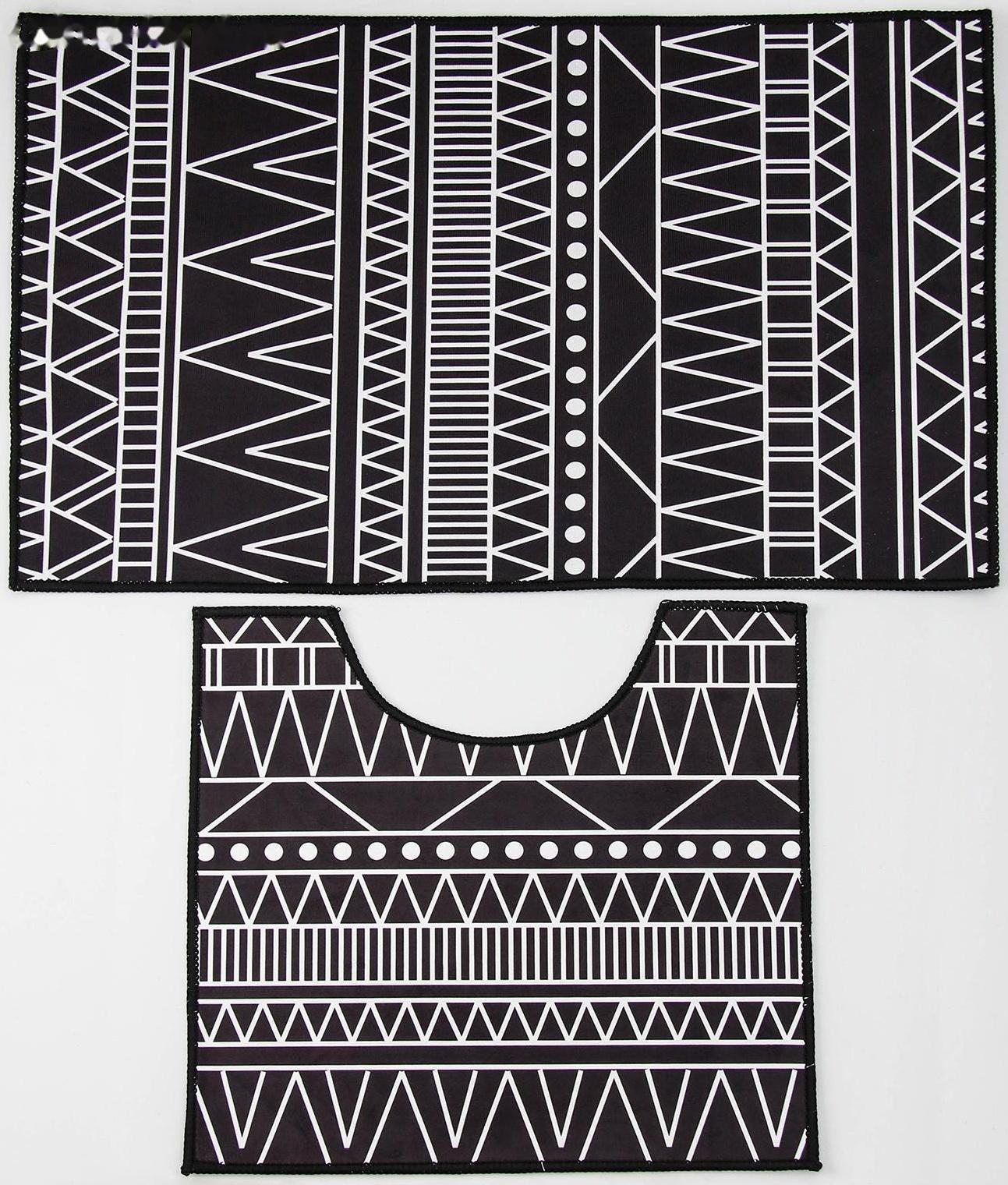 Набор ковриков для ванной и туалета Доляна «Марокканский», 2 шт: 50×80, 40×50 см, цвет чёрно-белый