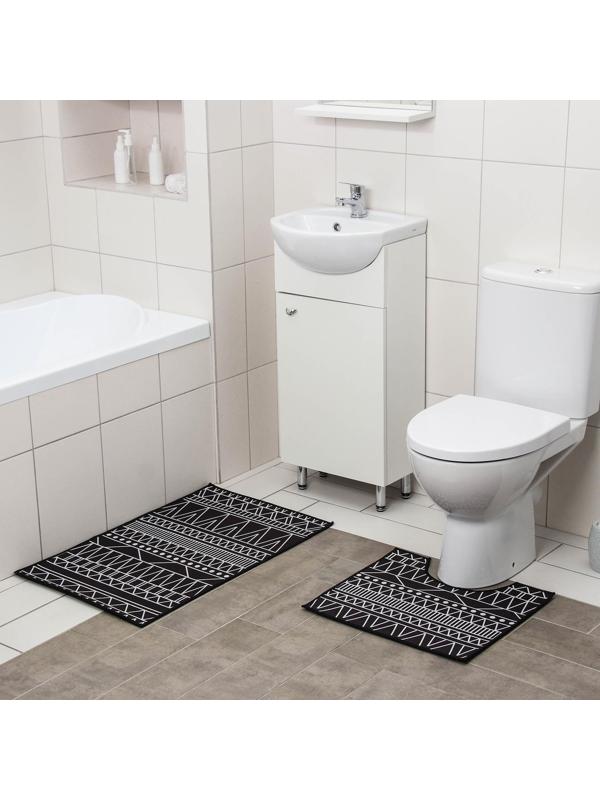 Набор ковриков для ванной и туалета Доляна «Марокканский», 2 шт: 50×80, 40×50 см, цвет чёрно-белый
