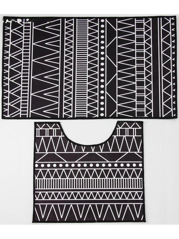 Набор ковриков для ванной и туалета Доляна «Марокканский», 2 шт: 50×80, 40×50 см, цвет чёрно-белый