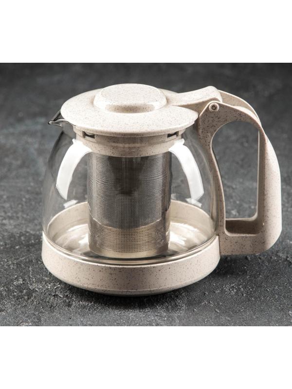 Чайник стеклянный заварочный «Джони», 700 мл, с металлическим ситом, цвет бежевый
