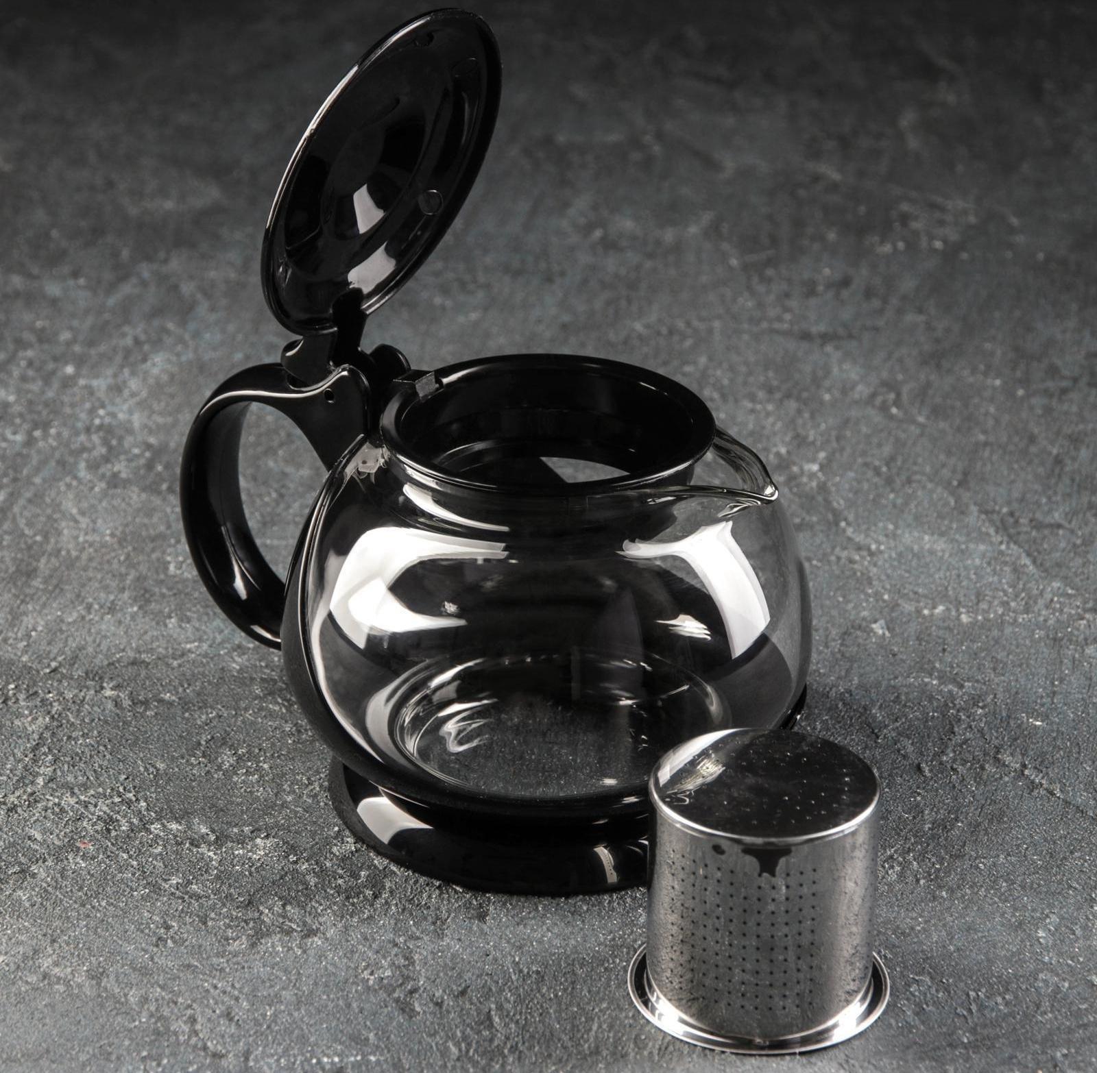 Чайник стеклянный заварочный «Бетти», 800 мл, с металлическим ситом, цвет чёрный