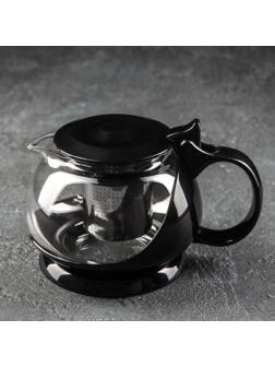 Чайник стеклянный заварочный «Бетти», 800 мл, с металлическим ситом, цвет чёрный