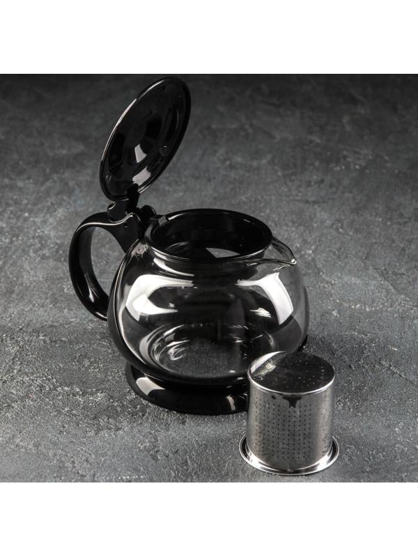 Чайник стеклянный заварочный «Бетти», 800 мл, с металлическим ситом, цвет чёрный