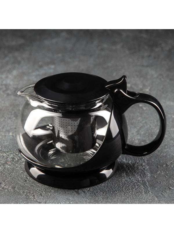 Чайник стеклянный заварочный «Бетти», 800 мл, с металлическим ситом, цвет чёрный