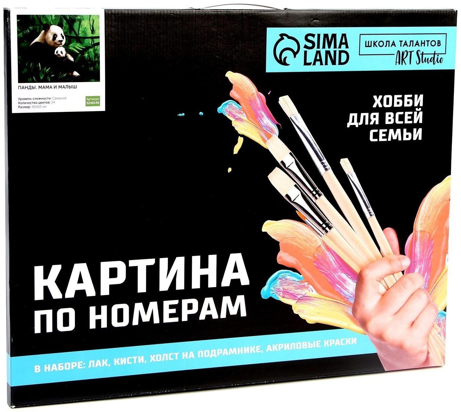 Картина по номерам на холсте с подрамником «Панды. Мама и малыш» 40х50 см