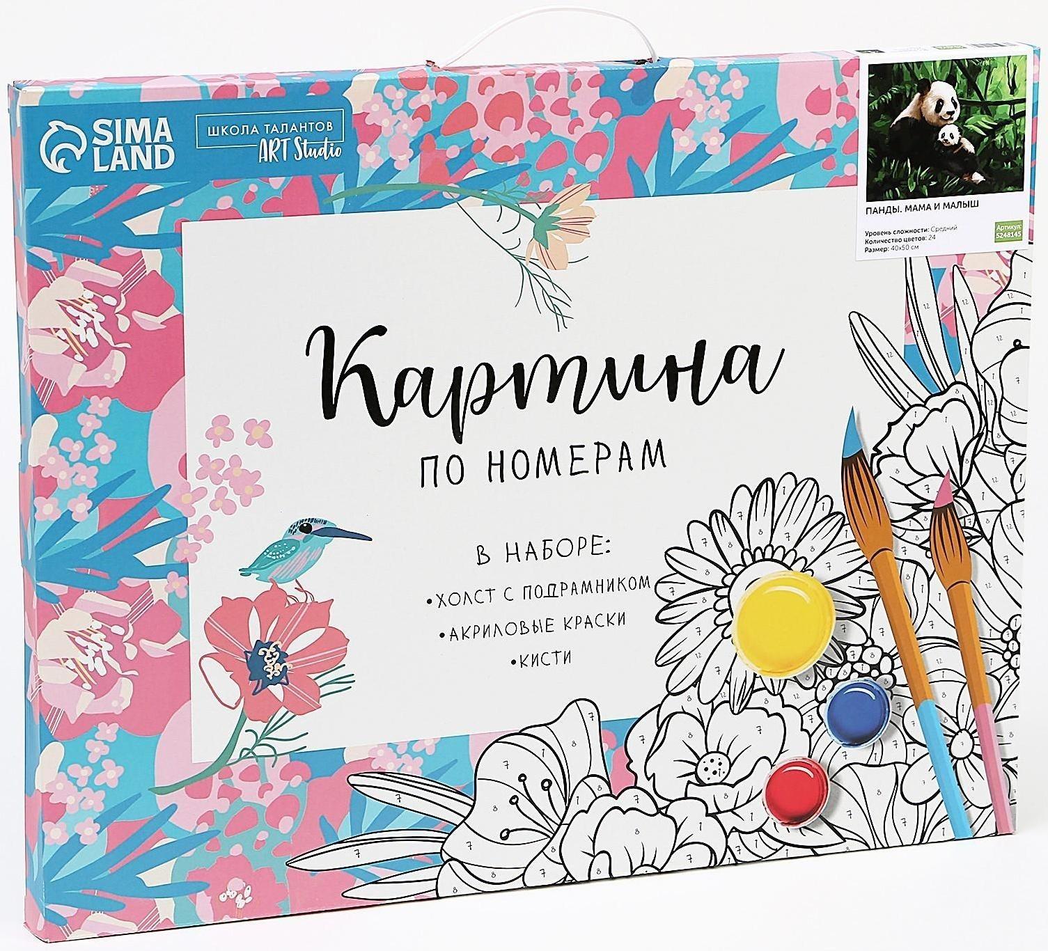 Картина по номерам на холсте с подрамником «Панды. Мама и малыш» 40х50 см