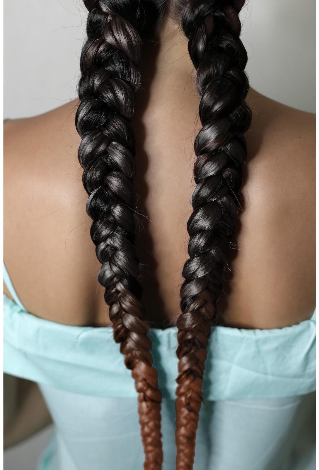 SIM-BRAIDS Канекалон двухцветный, гофрированный, 65 см, 90 гр, цвет чёрный/коричневый(#Т1В/30)