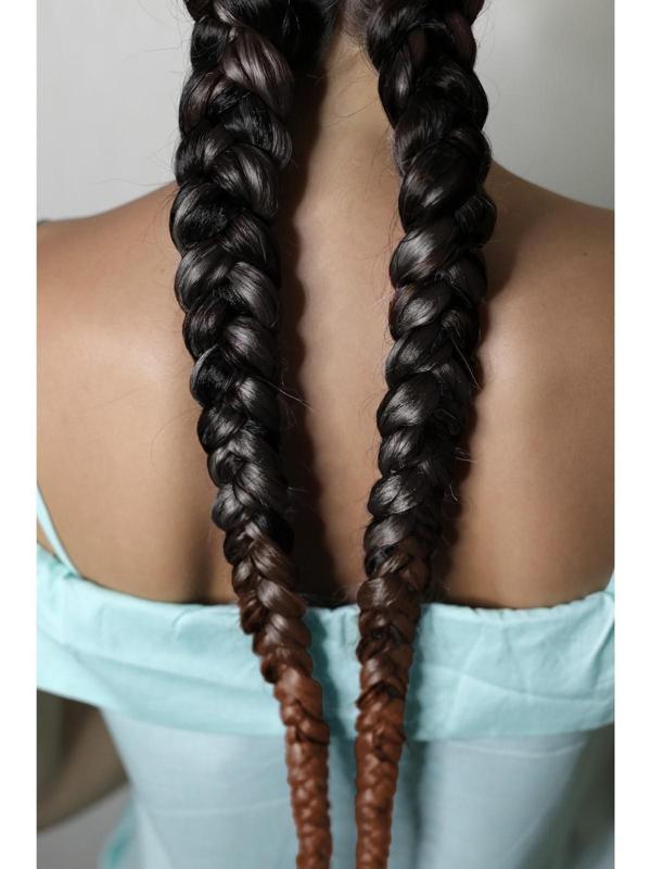 SIM-BRAIDS Канекалон двухцветный, гофрированный, 65 см, 90 гр, цвет чёрный/коричневый(#Т1В/30)