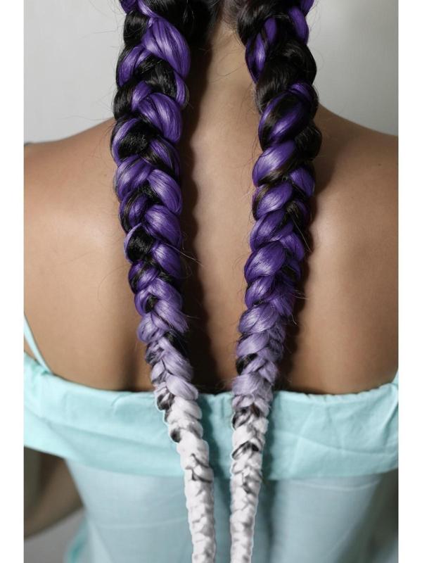 SIM-BRAIDS Канекалон двухцветный, гофрированный, 65 см, 90 гр, цвет фиолетовый/чёрный(#TPurple/60)