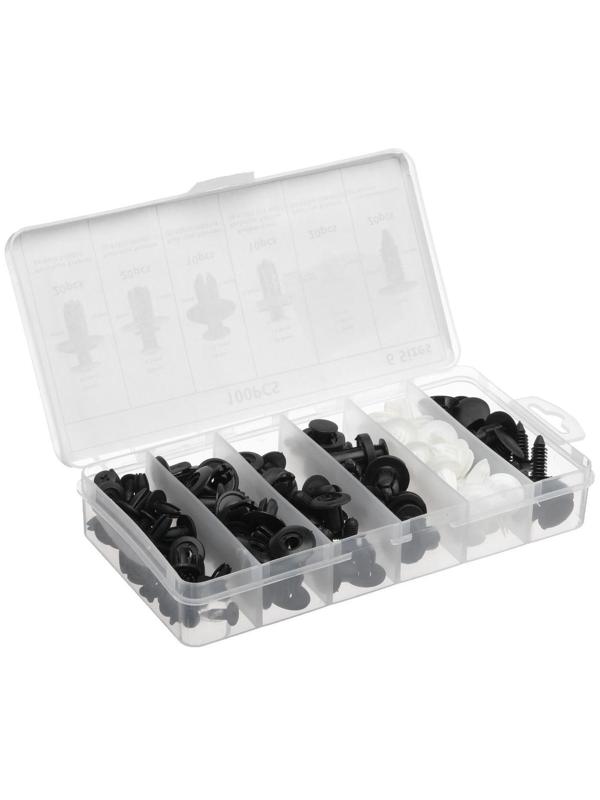 Клипсы и пистоны крепежные, 6 видов, набор 100 шт