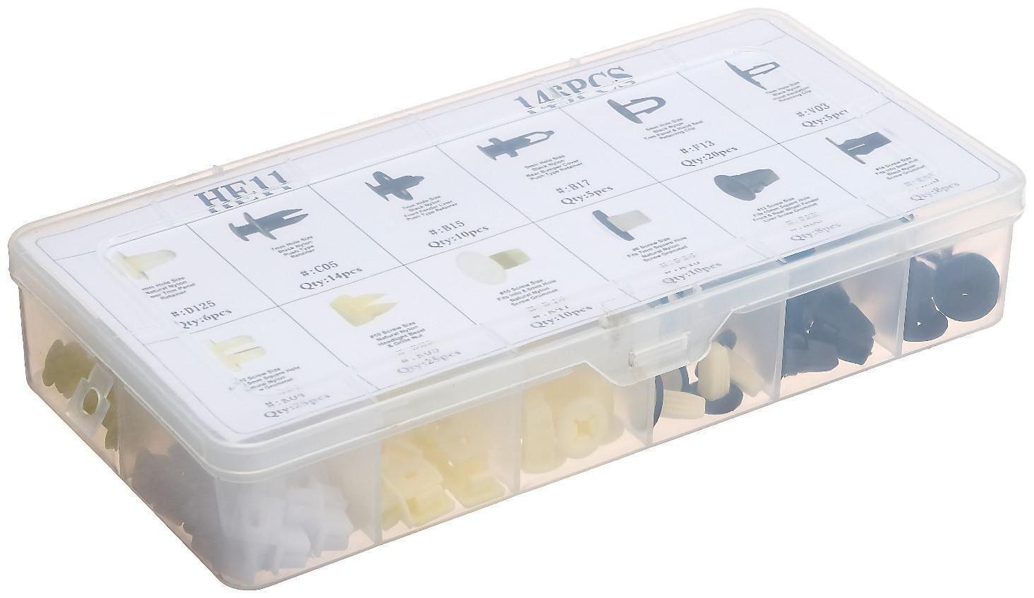 Клипсы и пистоны крепежные, 12 видов, набор 146 шт