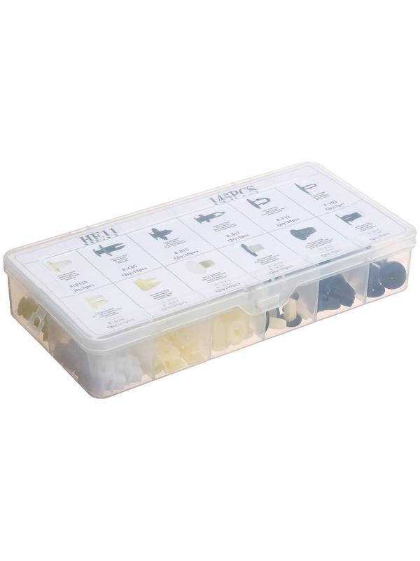 Клипсы и пистоны крепежные, 12 видов, набор 146 шт