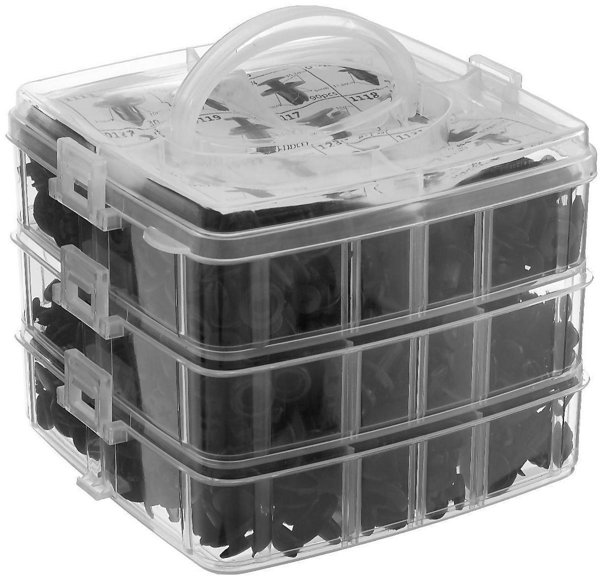 Клипсы и пистоны крепежные, 16 видов, набор 625 шт