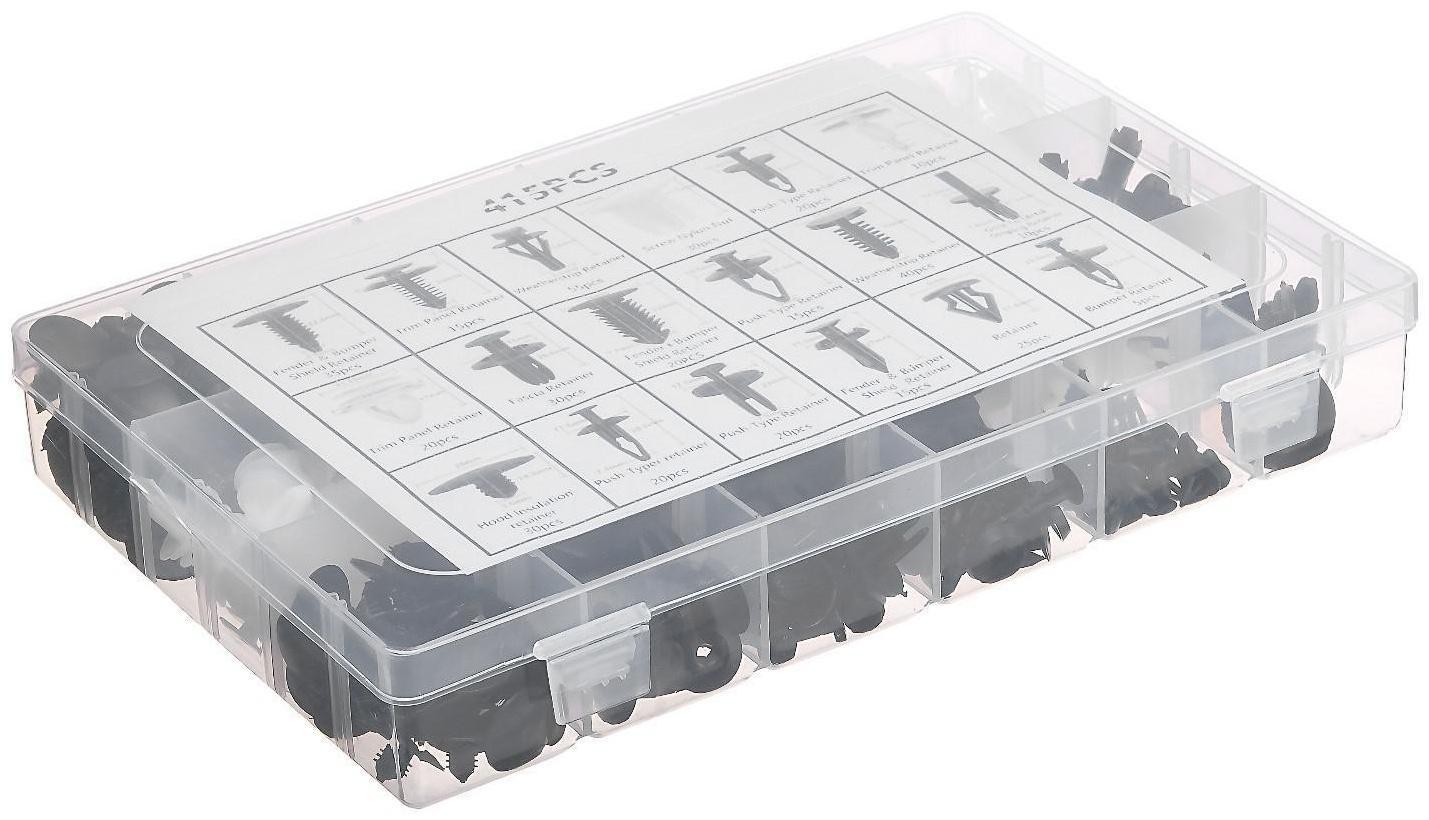 Клипсы и пистоны крепежные, 18 видов, набор 415 шт