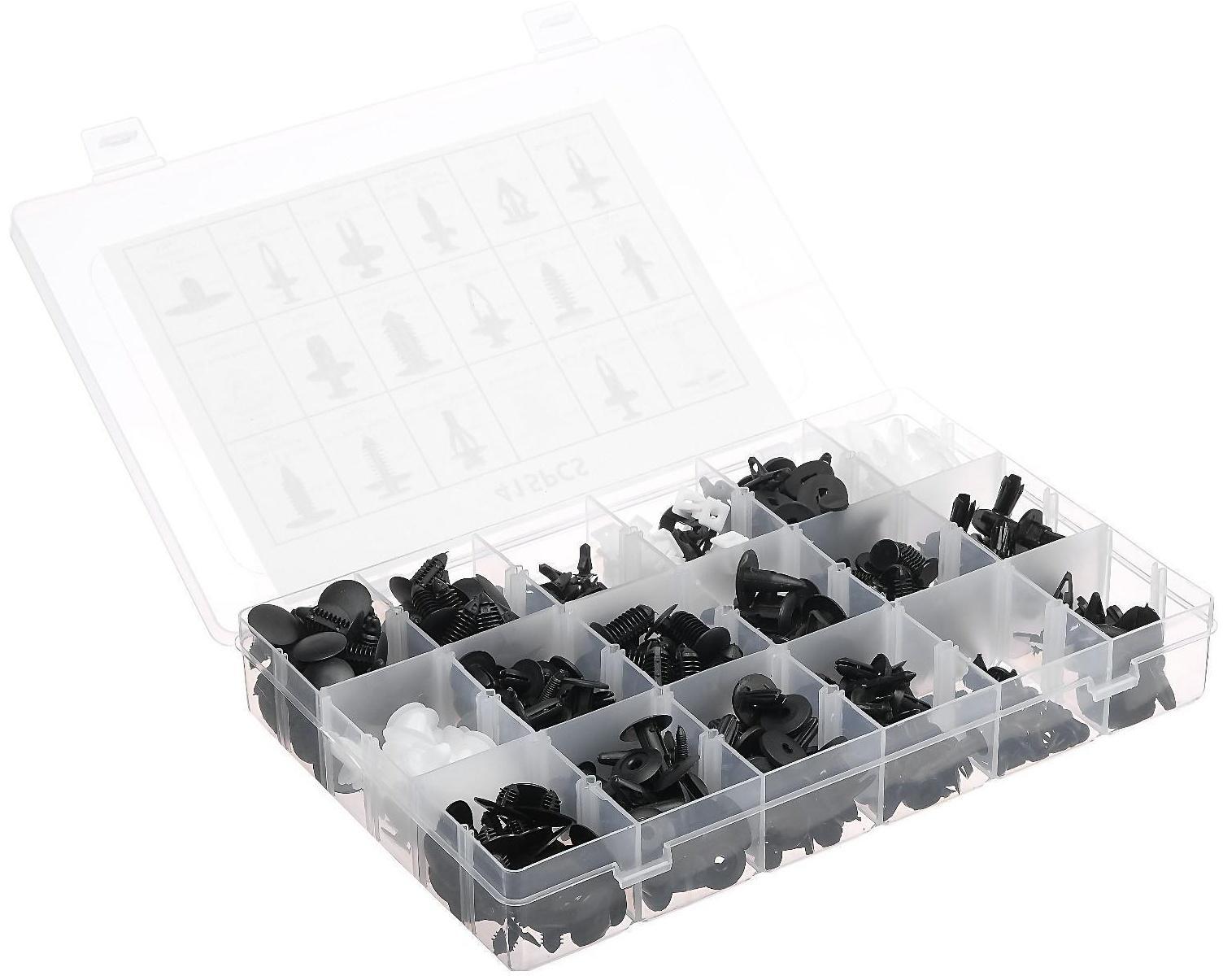 Клипсы и пистоны крепежные, 18 видов, набор 415 шт