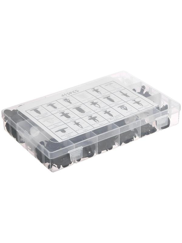 Клипсы и пистоны крепежные, 18 видов, набор 415 шт