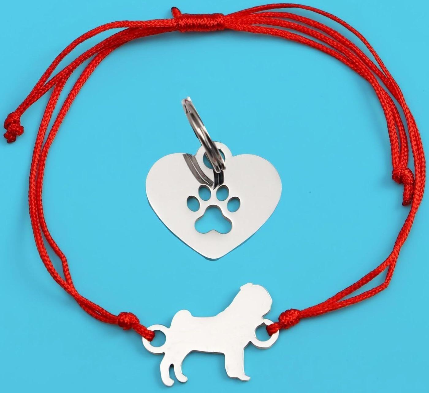 Подвес для собаки и браслет на руку «Мопс»