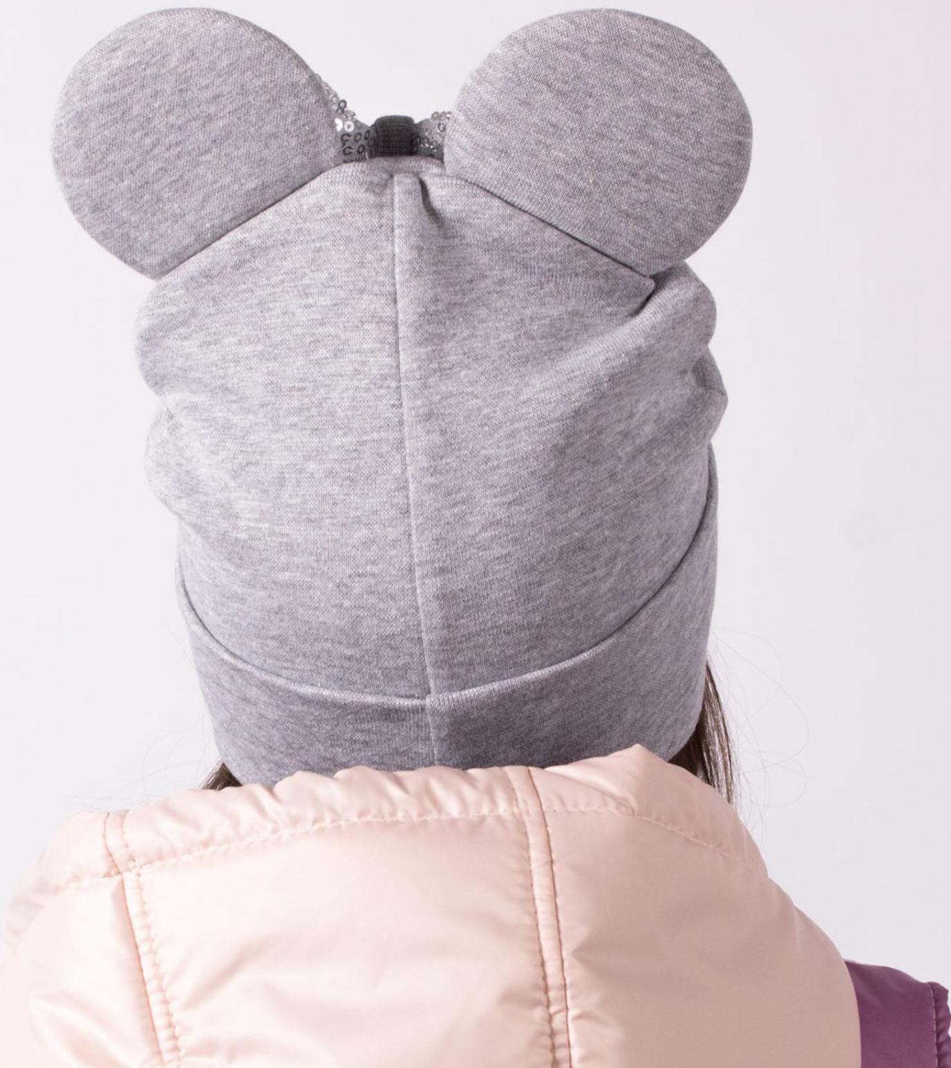 Двухслойная шапка «Мышка», цвет серый/бантик, размер 50-54