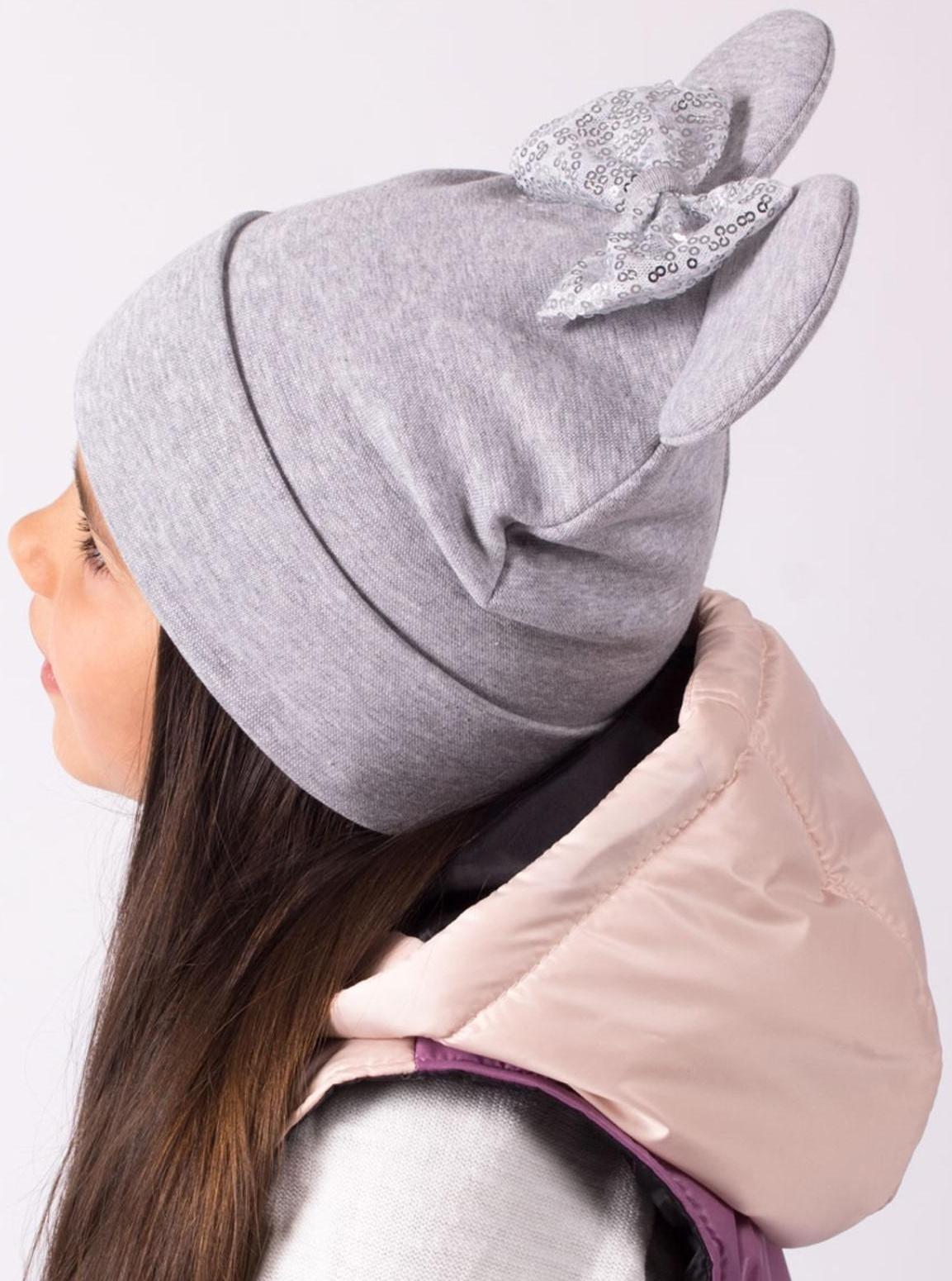 Двухслойная шапка «Мышка», цвет серый/бантик, размер 50-54