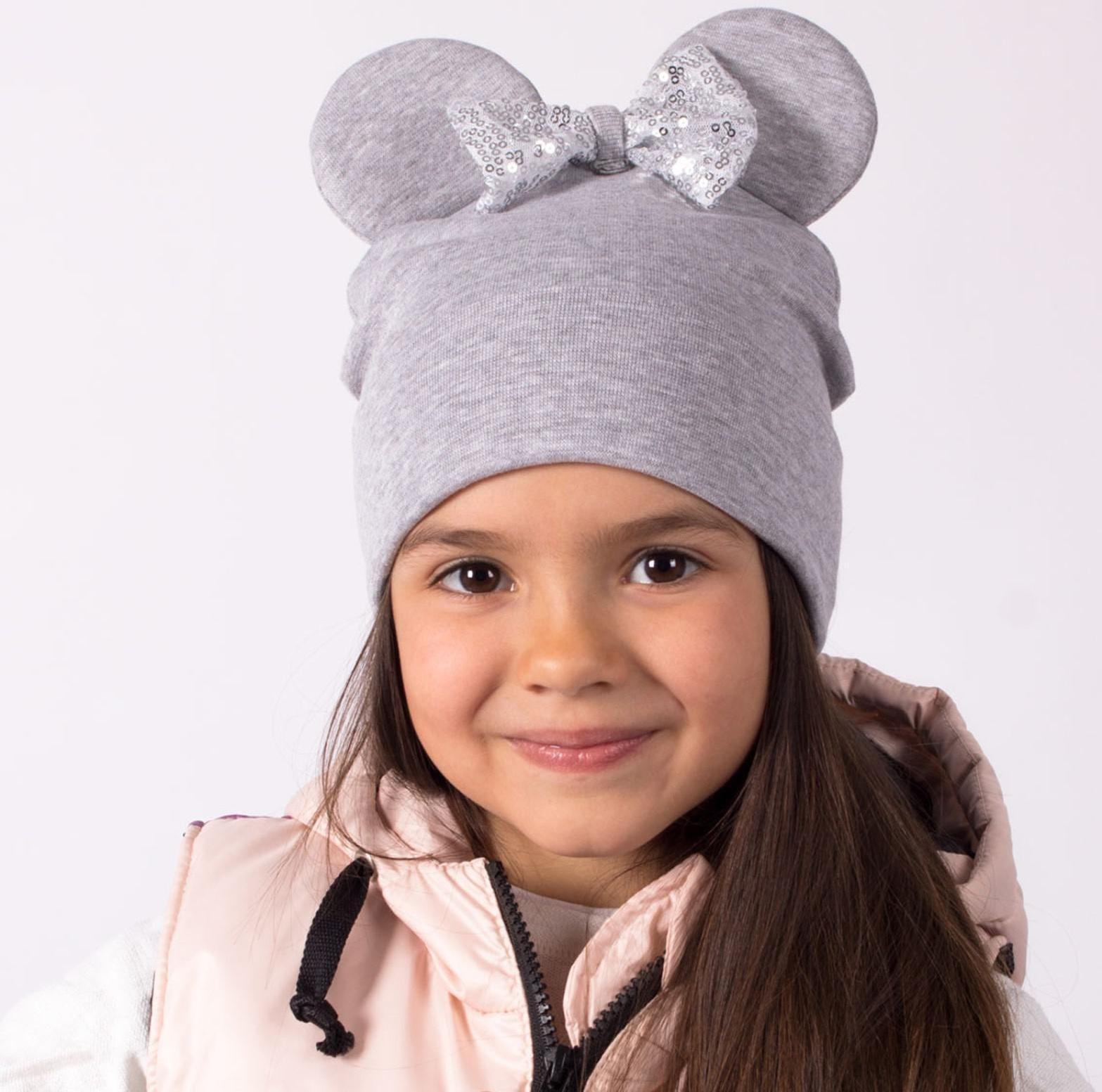 Двухслойная шапка «Мышка», цвет серый/бантик, размер 50-54