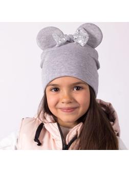 Двухслойная шапка «Мышка», цвет серый/бантик, размер 50-54