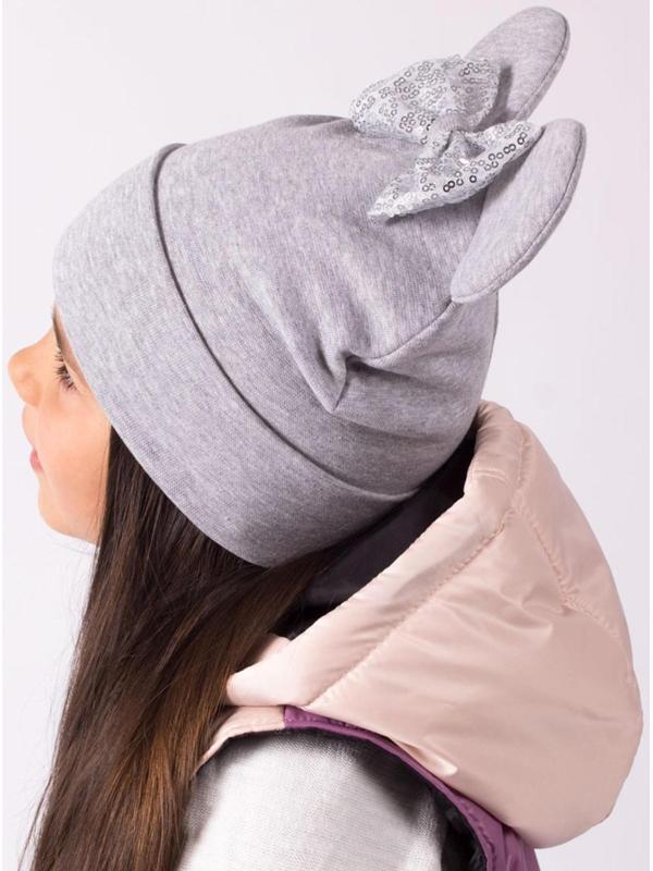 Двухслойная шапка «Мышка», цвет серый/бантик, размер 50-54