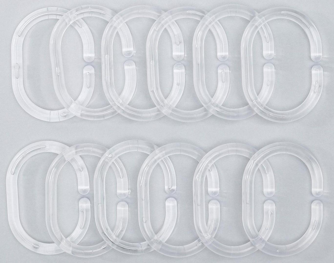 Набор колец для штор в ванную, пластик, 12 шт, цвет прозрачный