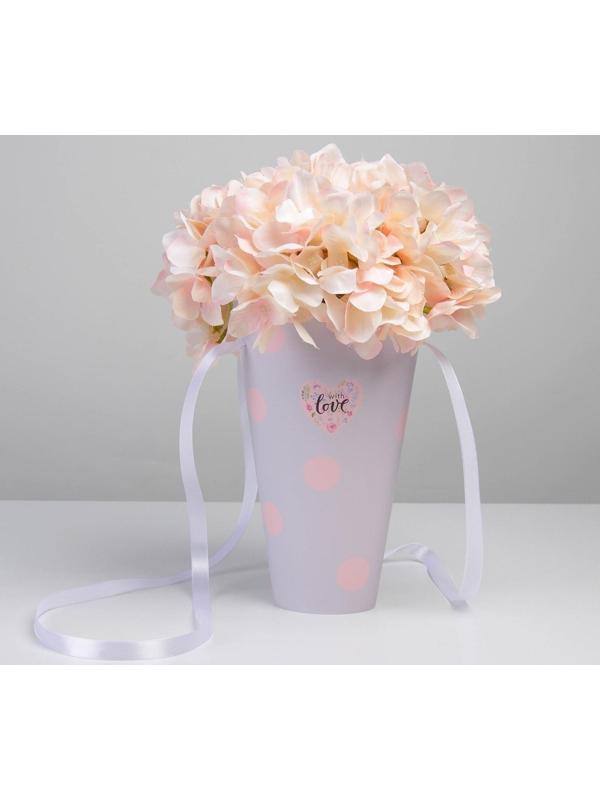 Переноска для цветов круглая на лентах «With love», 15 × 23.3 × 7.5 см