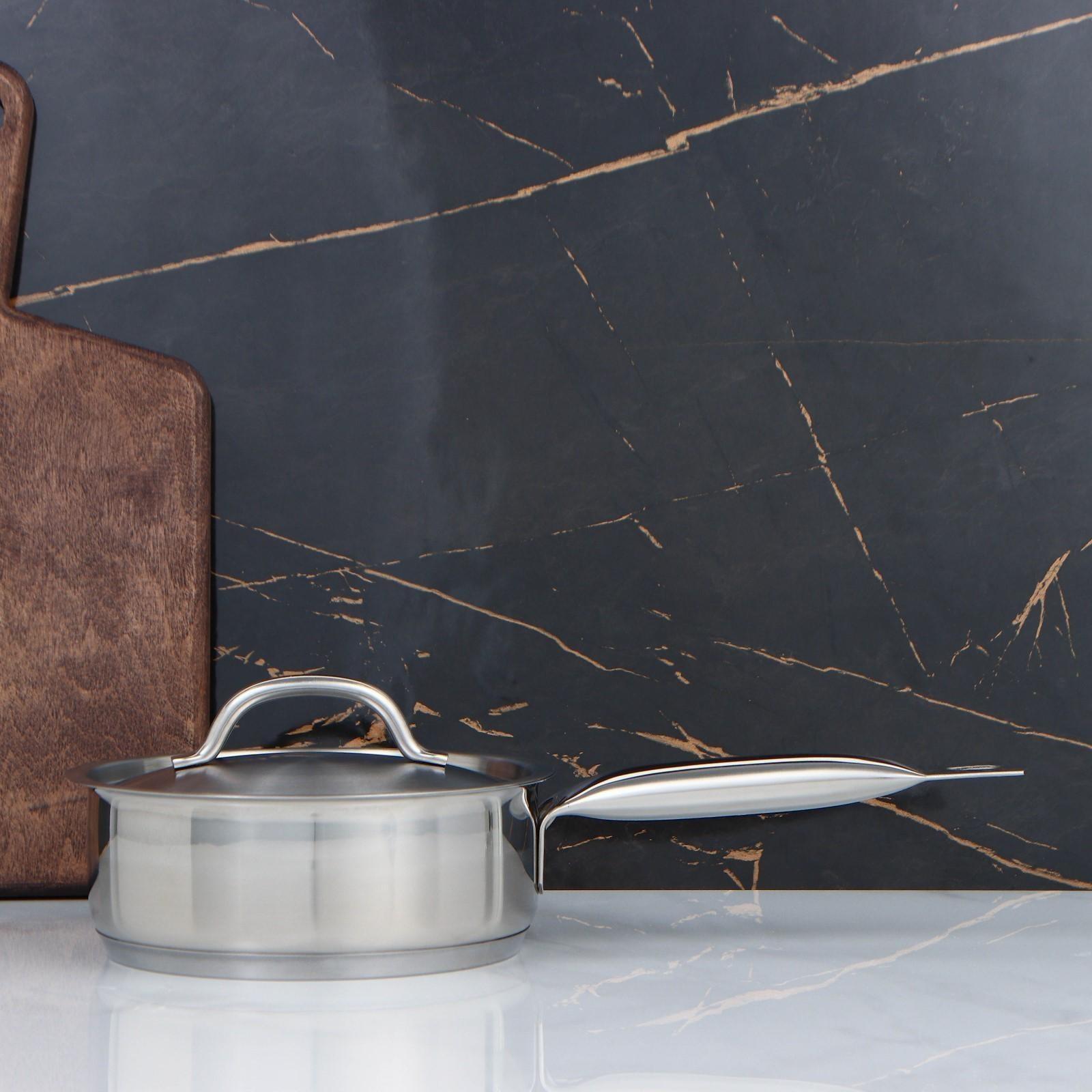 Сотейник, 1,2 л, d=16 см, h=6 см, металлическая крышка, тройное дно, индукция, цвет серебряный