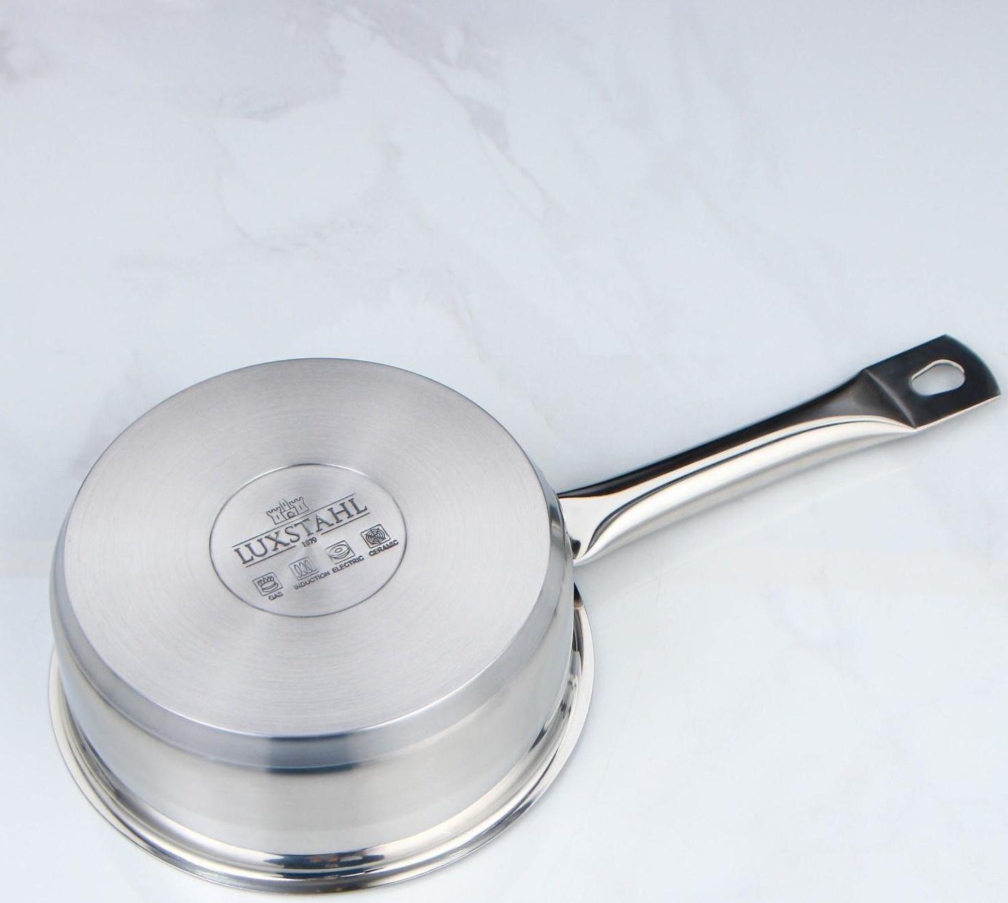 Сотейник, 1,2 л, d=16 см, h=6 см, металлическая крышка, тройное дно, индукция, цвет серебряный