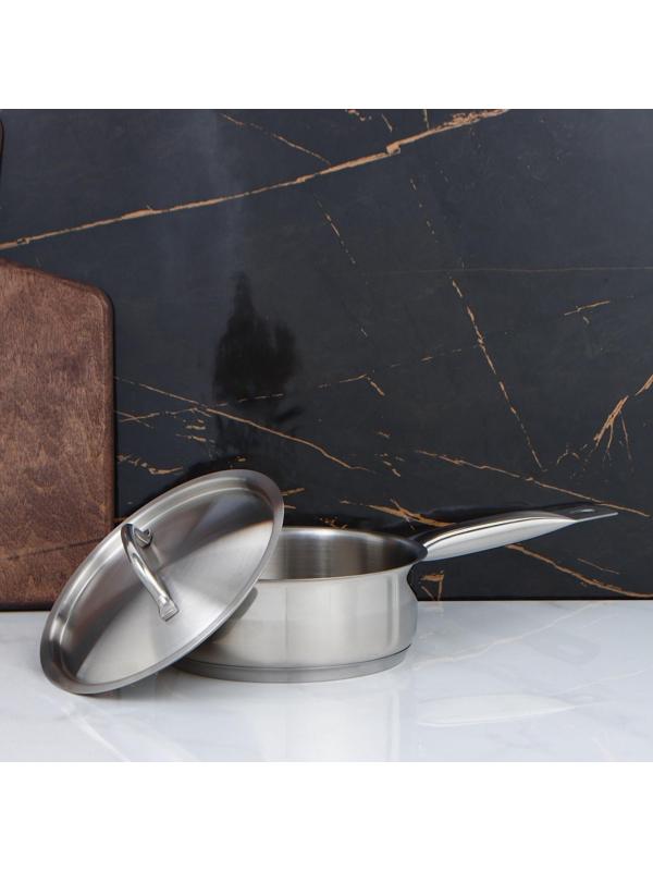 Сотейник, 1,2 л, d=16 см, h=6 см, металлическая крышка, тройное дно, индукция, цвет серебряный