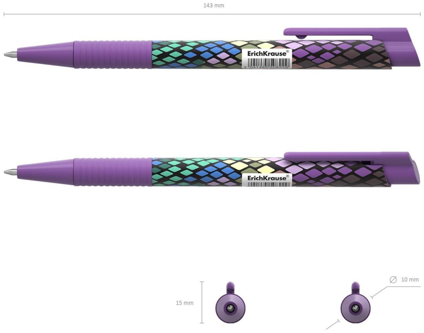 Ручка шариковая автоматическая ErichKrause ColorTouch Purple Python, узел 0.7 мм, тонкое письмо, корпус Soft Touch, корпус с дизайном, чернила синие