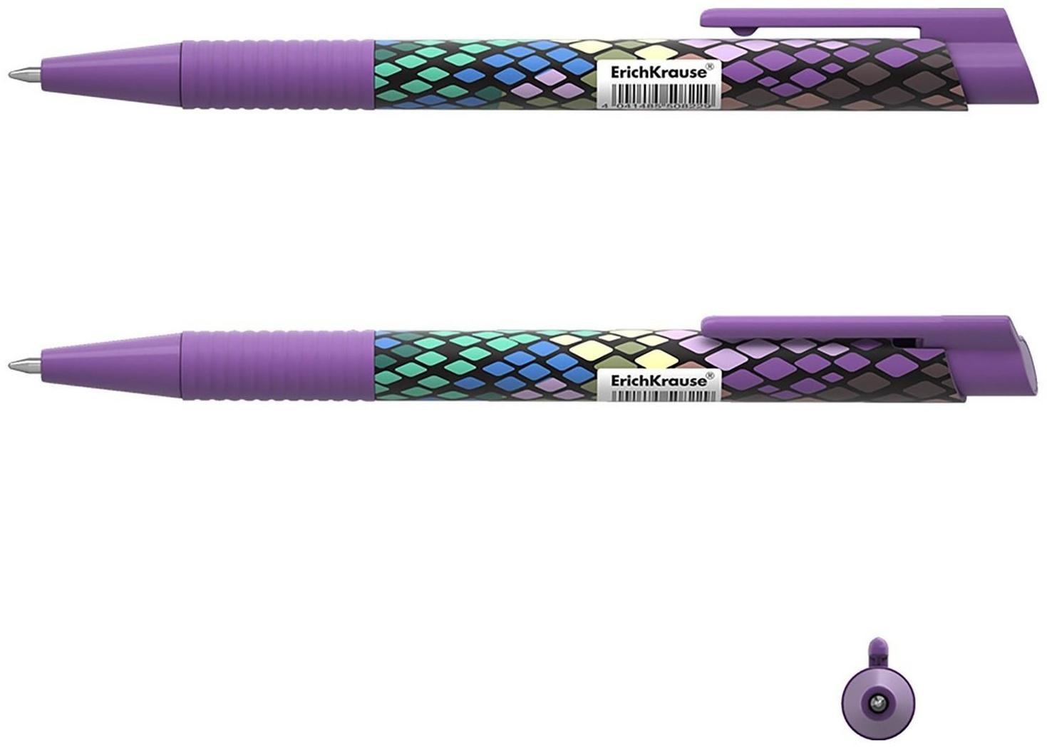 Ручка шариковая автоматическая ErichKrause ColorTouch Purple Python, узел 0.7 мм, тонкое письмо, корпус Soft Touch, корпус с дизайном, чернила синие