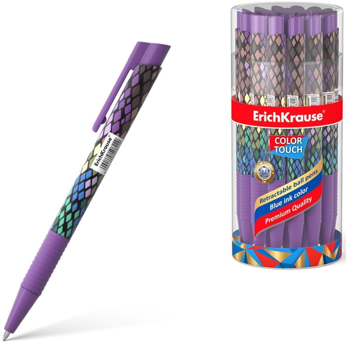 Ручка шариковая автоматическая ErichKrause ColorTouch Purple Python, узел 0.7 мм, тонкое письмо, корпус Soft Touch, корпус с дизайном, чернила синие