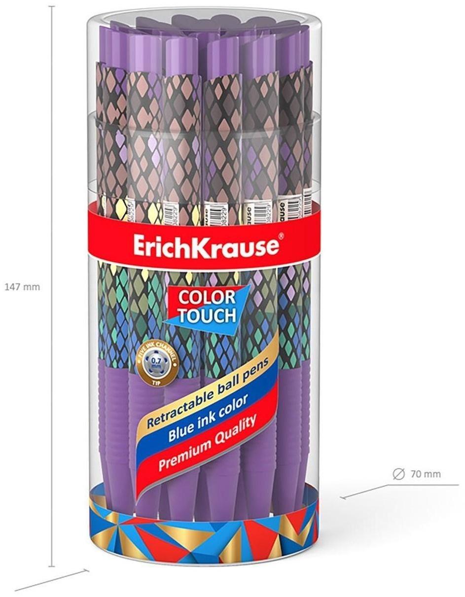 Ручка шариковая автоматическая ErichKrause ColorTouch Purple Python, узел 0.7 мм, тонкое письмо, корпус Soft Touch, корпус с дизайном, чернила синие