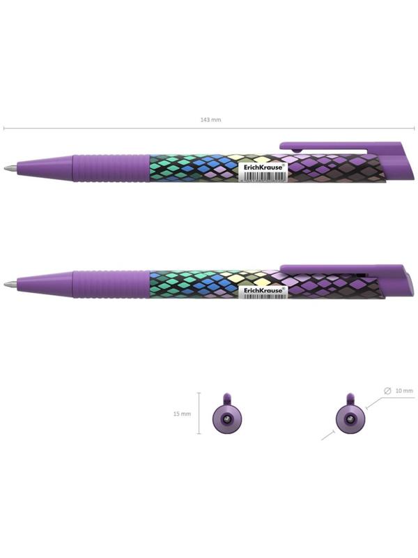 Ручка шариковая автоматическая ErichKrause ColorTouch Purple Python, узел 0.7 мм, тонкое письмо, корпус Soft Touch, корпус с дизайном, чернила синие