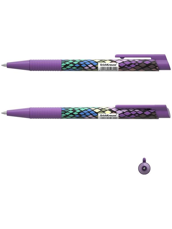 Ручка шариковая автоматическая ErichKrause ColorTouch Purple Python, узел 0.7 мм, тонкое письмо, корпус Soft Touch, корпус с дизайном, чернила синие