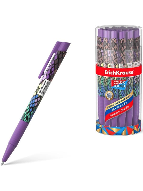Ручка шариковая автоматическая ErichKrause ColorTouch Purple Python, узел 0.7 мм, тонкое письмо, корпус Soft Touch, корпус с дизайном, чернила синие