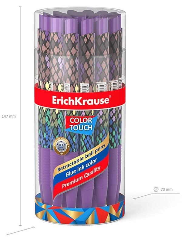Ручка шариковая автоматическая ErichKrause ColorTouch Purple Python, узел 0.7 мм, тонкое письмо, корпус Soft Touch, корпус с дизайном, чернила синие