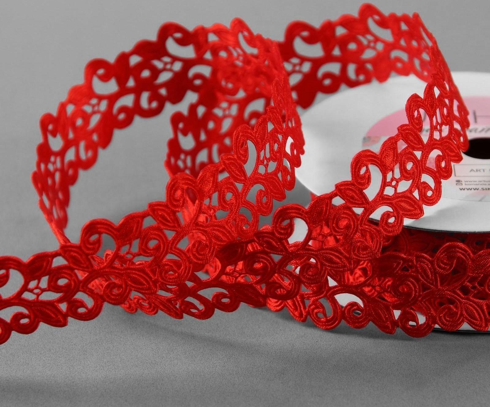 Лента фигурная «Вьюнчик», 25 мм, 9 ± 0,5 м, цвет красный