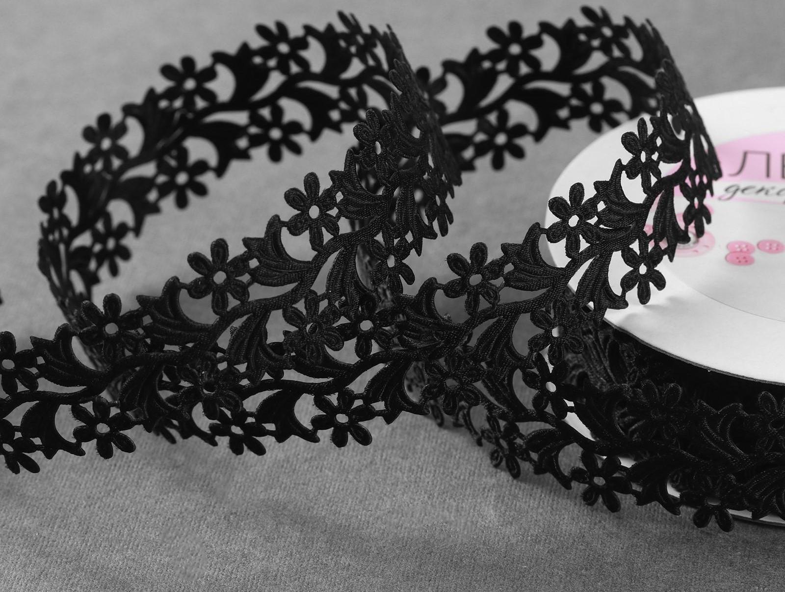 Лента фигурная «Ромашки», 25 мм, 9 ± 0,5 м, цвет чёрный