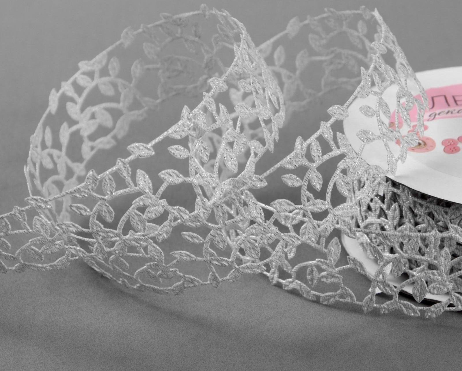 Лента фигурная «Ветви», 30 мм, 9 ± 0,5 м, цвет серебряный